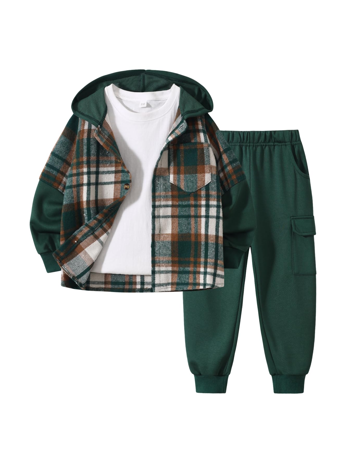 2Pcs Kids Boys Flannel Plaid Shirt Tops Pants Set Hoodie Sweatsuit for Fall Winter Spring Outfits 4-12 Years