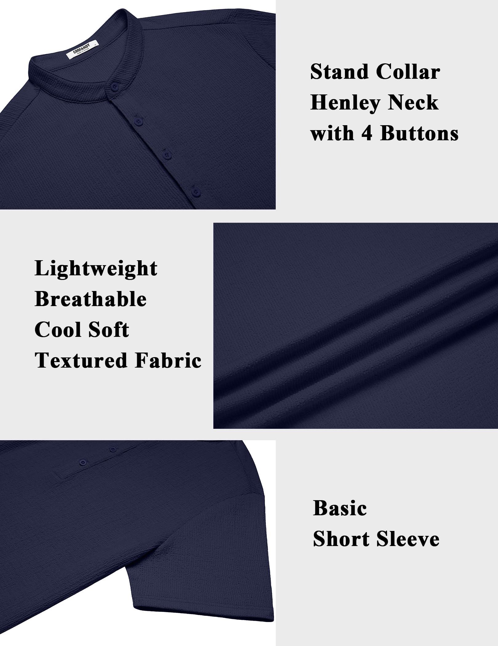 Men's Henley Shirt Short Sleeve Stand Collar Summer Casual Beach Hippie T-Shirts