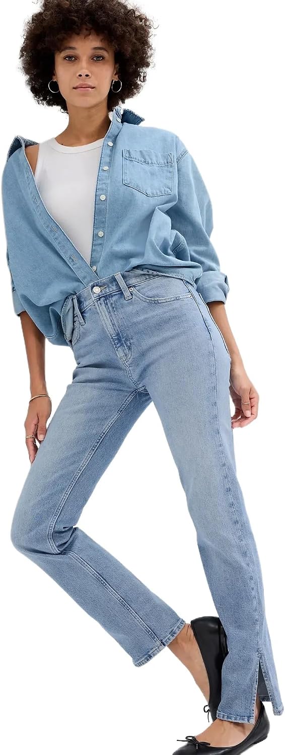 Womens High Rise 90s Straight Fit Denim Jeans