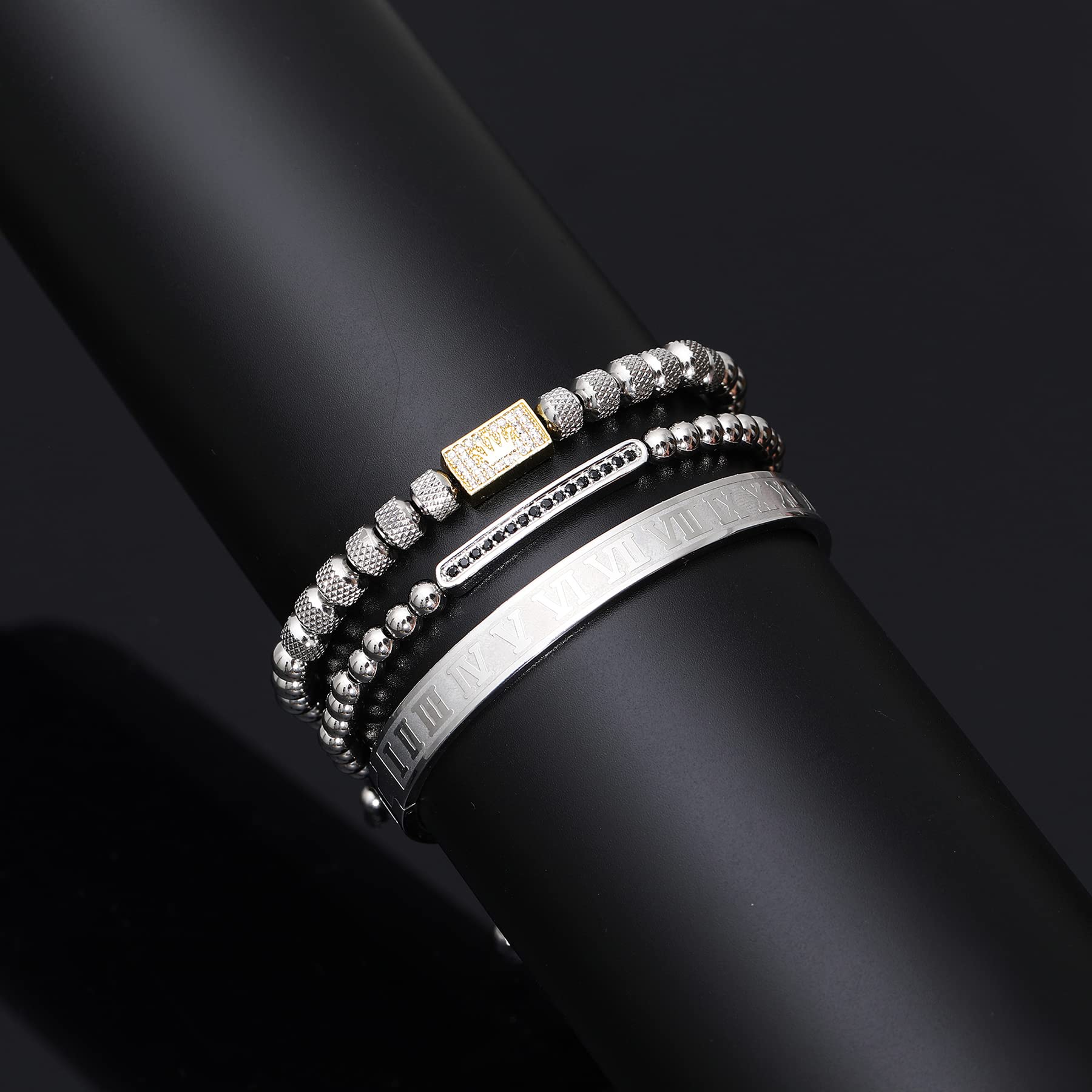 3PCS Stainless Steel Bracelets for Men Gold Roman Numeral Bangle Bracelet Twisted Cable Bracelet Adjustable Cuff Bracelet Mens Luxury Jewelry Bracelets Gifts