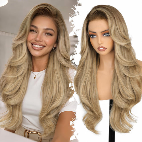 13x4 HD Lace Front Glueless Wigs for Women Black Long Layered Wave Wig Natural Hairline Heat Resistant Synthetic for Daily Use Beginner Friendly 26 Inch