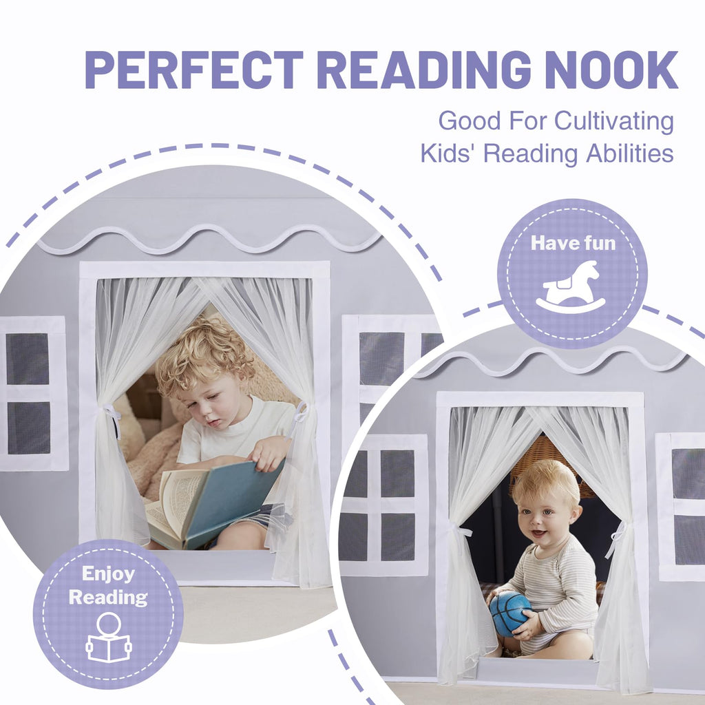 Kids Play Tent Indoor: with Mat, Tassel Garland, Star Lights - Girl Tent Indoor Playhouse for Kids Toys for Boy Girl Birthday Gift