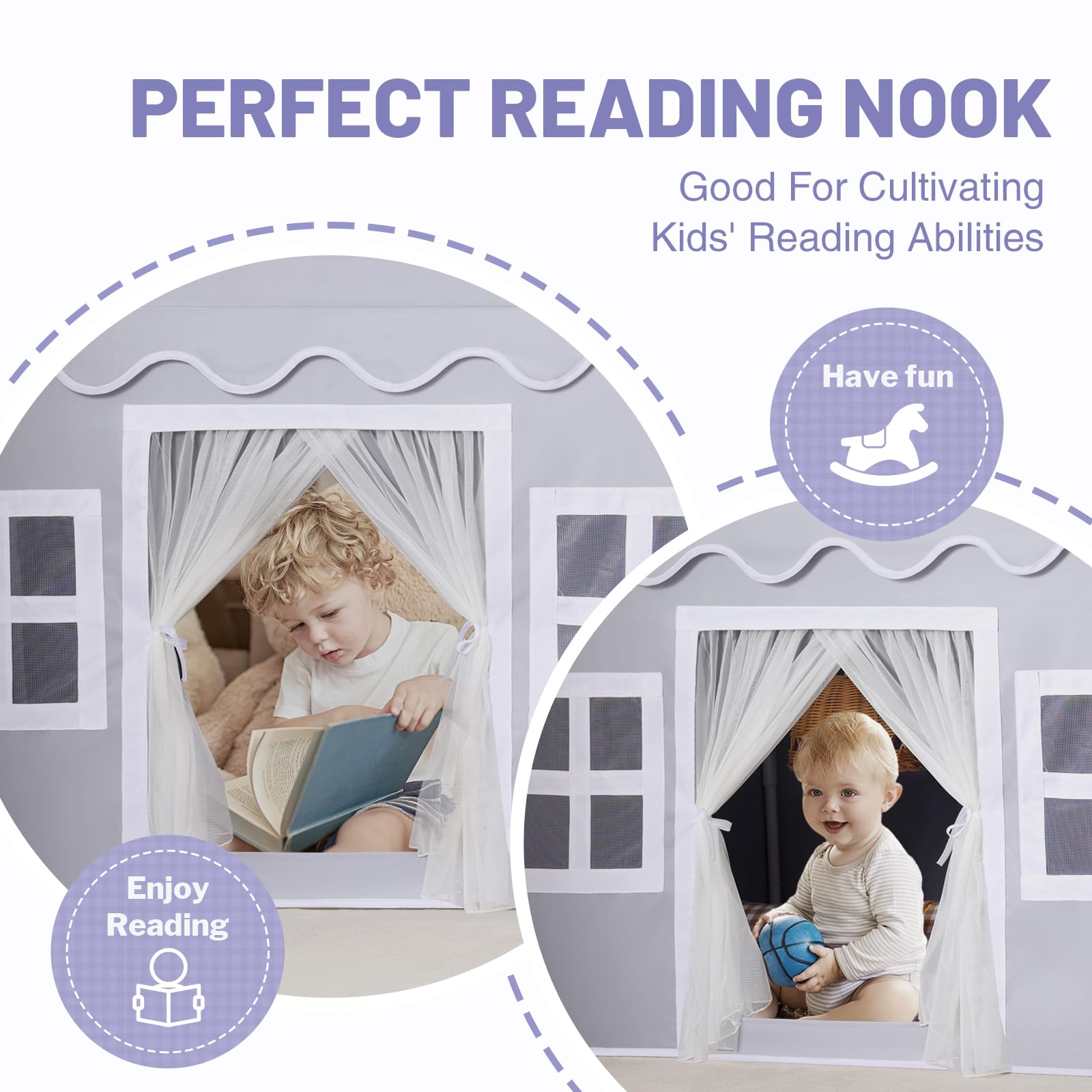 Kids Play Tent Indoor: with Mat, Tassel Garland, Star Lights - Girl Tent Indoor Playhouse for Kids Toys for Boy Girl Birthday Gift