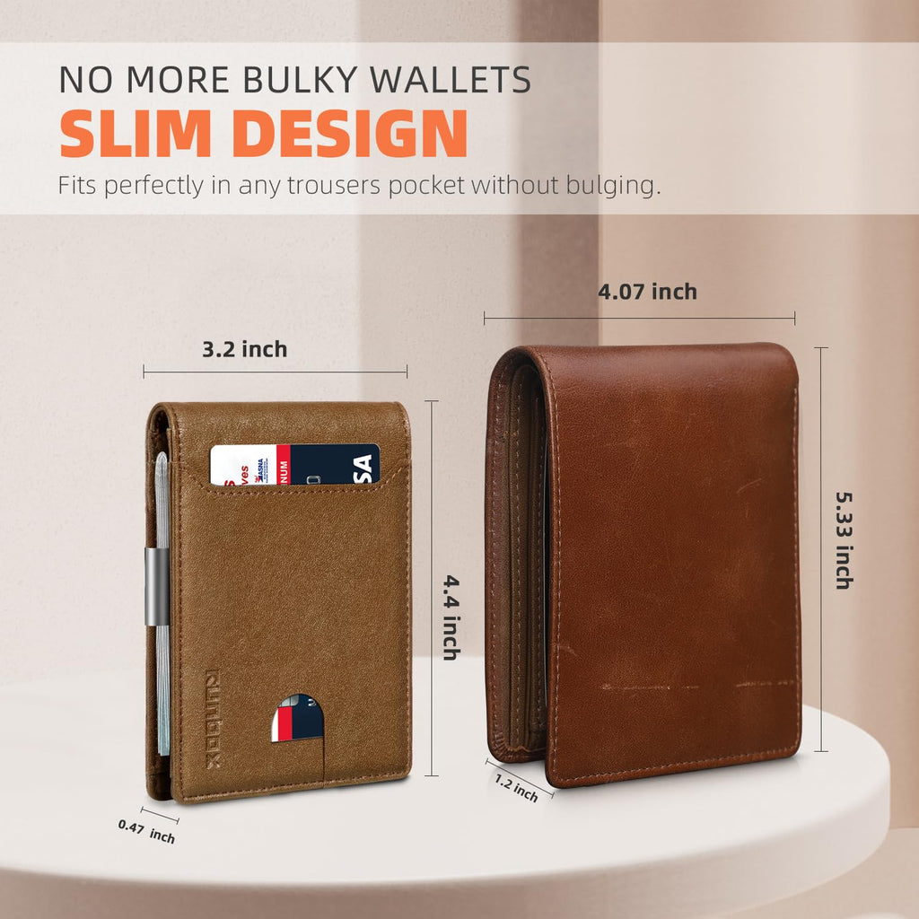 Slim Wallets for Men - Leather Money Clip Mens Wallet - RFID Blocking Front Pocket Bifold Wallet - Thin Credit Card Holder with Gift Box