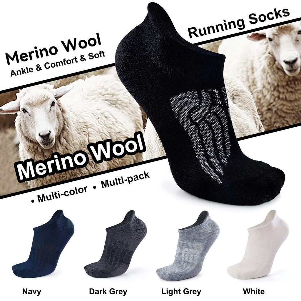 Merino Wool Compression Support Ankle Running Hiking Socks for Men Women, Soft Thick Cushion Tab Socks 3/6 Pairs