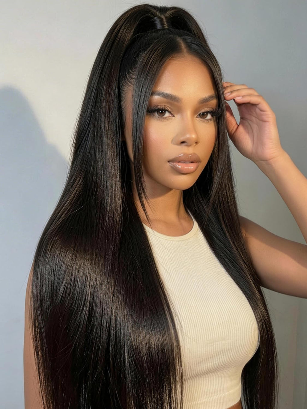 Golden Brown Highlight Glueless Yaki Straight Precut 7x5 Lace Front Wigs Human Hair Drawstring Ombre Pre Plucked Bleached Knots 30S Ready to Wear and Go Wig with Dark Roots 16Inch