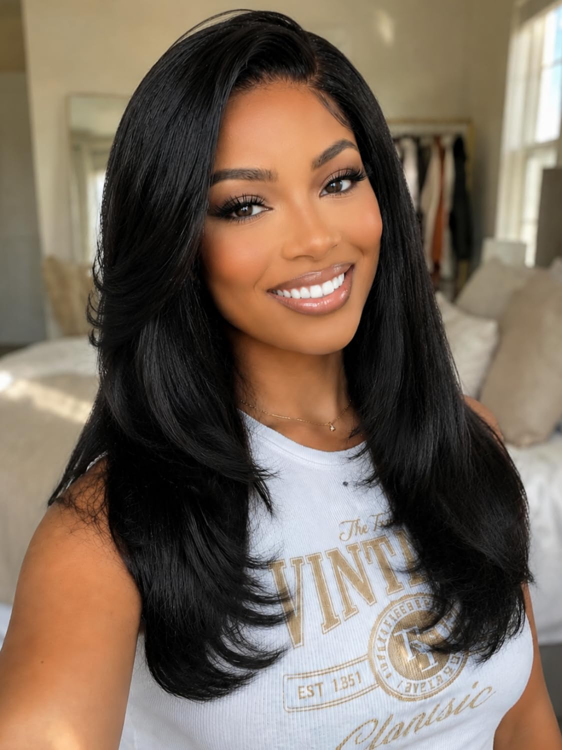 Golden Brown Highlight Glueless Yaki Straight Precut 7x5 Lace Front Wigs Human Hair Drawstring Ombre Pre Plucked Bleached Knots 30S Ready to Wear and Go Wig with Dark Roots 16Inch