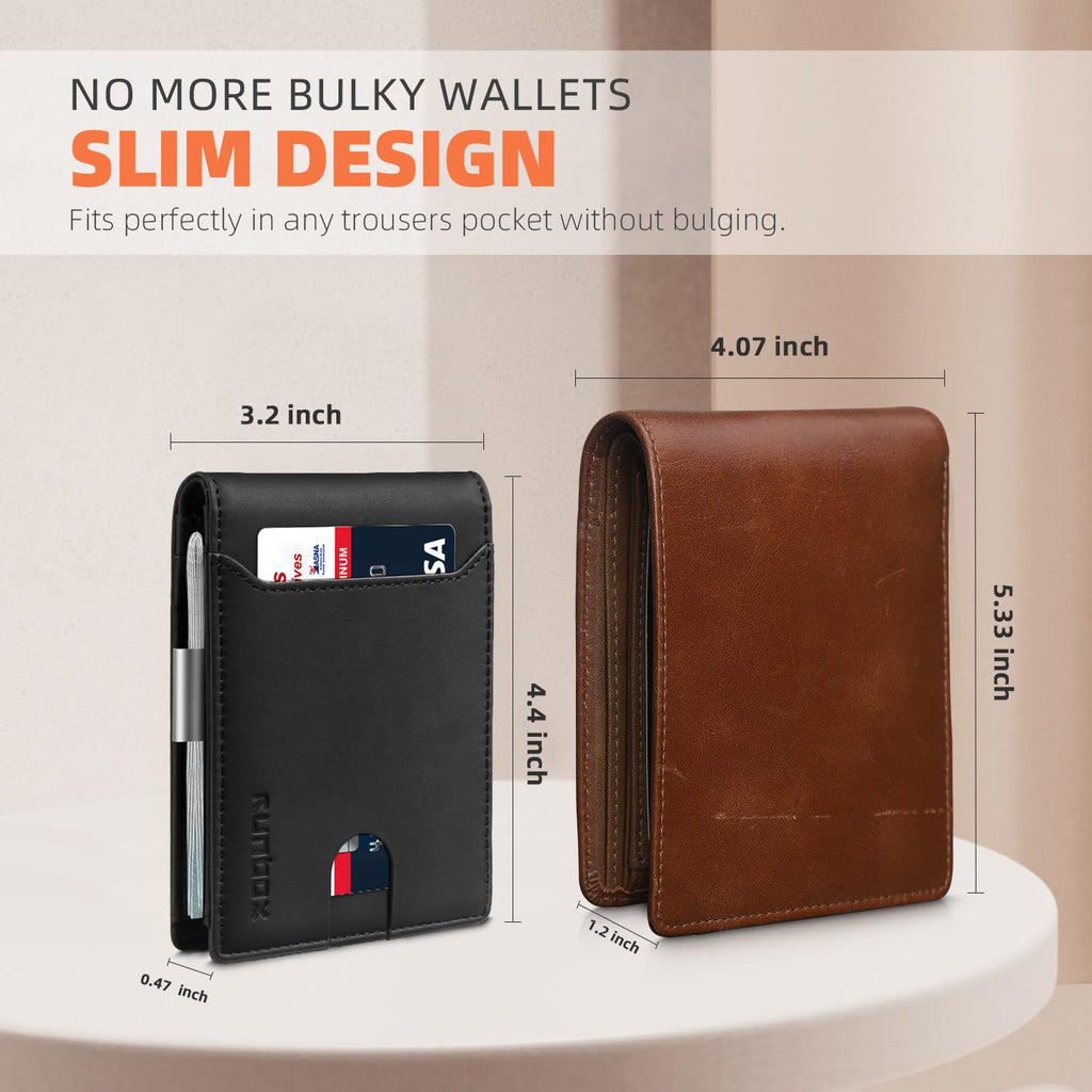 Slim Wallets for Men - Leather Money Clip Mens Wallet - RFID Blocking Front Pocket Bifold Wallet - Thin Credit Card Holder with Gift Box