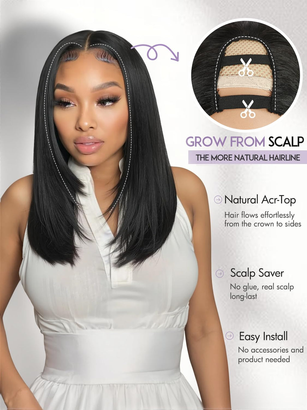 Yaki Straight Layered U Part Wigs V Part Glueless Clip in Half Wigs for Women Realistic Natural Looking Heat Resistant Synthetic Hair(24inch,Natural Black)