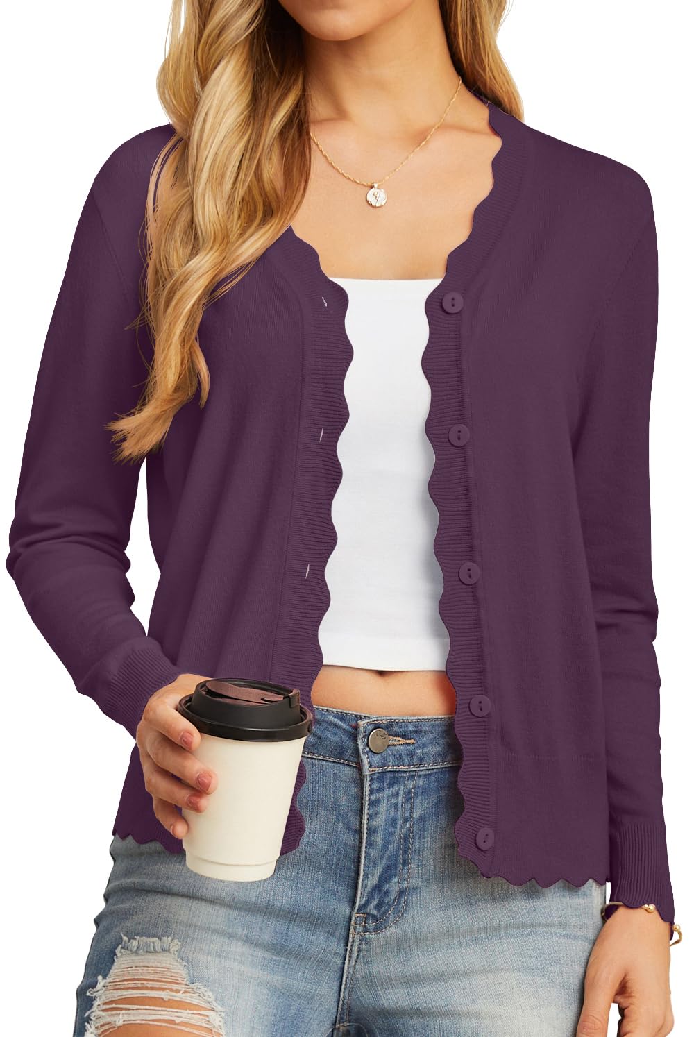 GRECERELLE Women's Long Sleeve V-Neck Button Down Cardigan Knit Shrugs Sweater