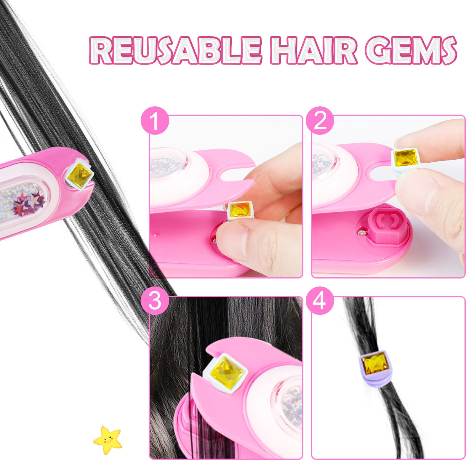kidzkube Hair Gem Stamper Kit, Bling Hair Jewels for Girls Toys, Hair Styling Tool with Reusable Shining Diamonds, Birthday Gifts Toys for Girls Ages 3 4 5 6 8-12