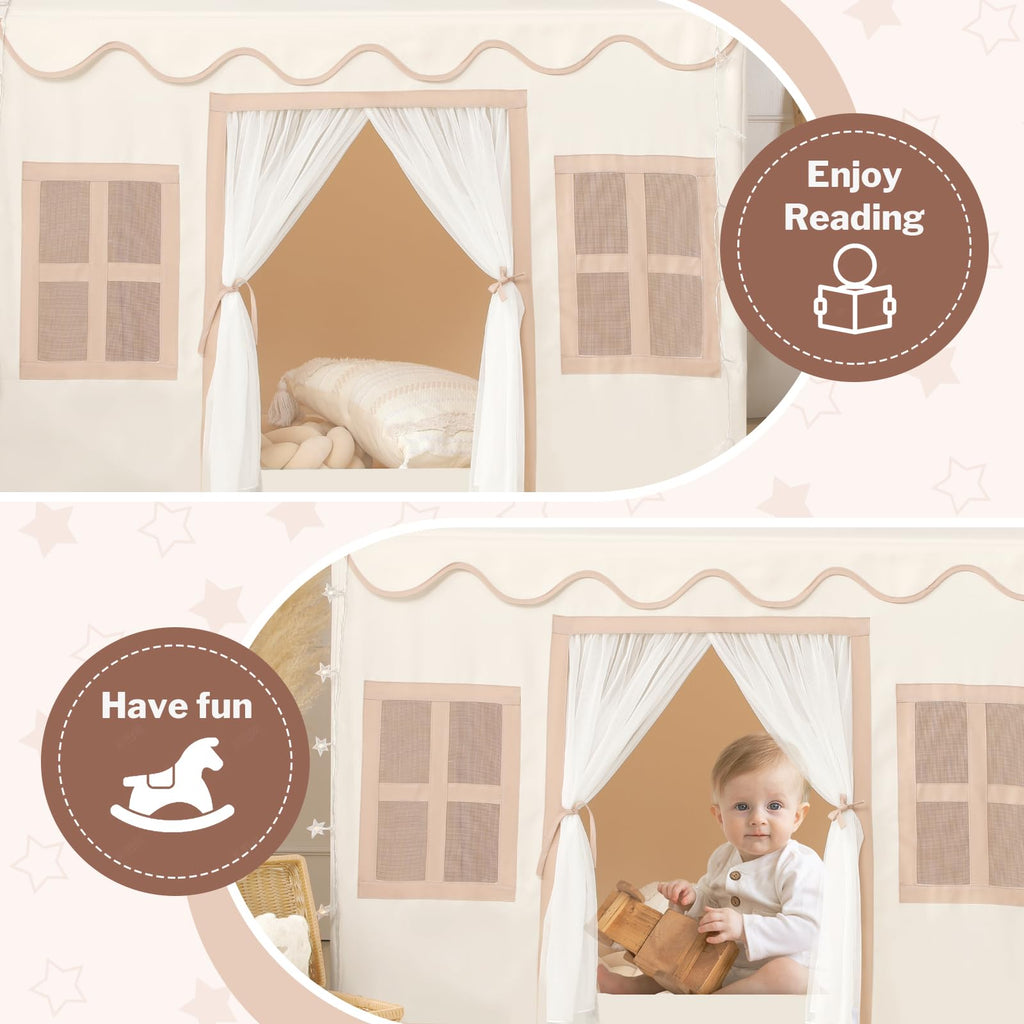 Kids Play Tent Indoor: with Mat, Tassel Garland, Star Lights - Girl Tent Indoor Playhouse for Kids Toys for Boy Girl Birthday Gift