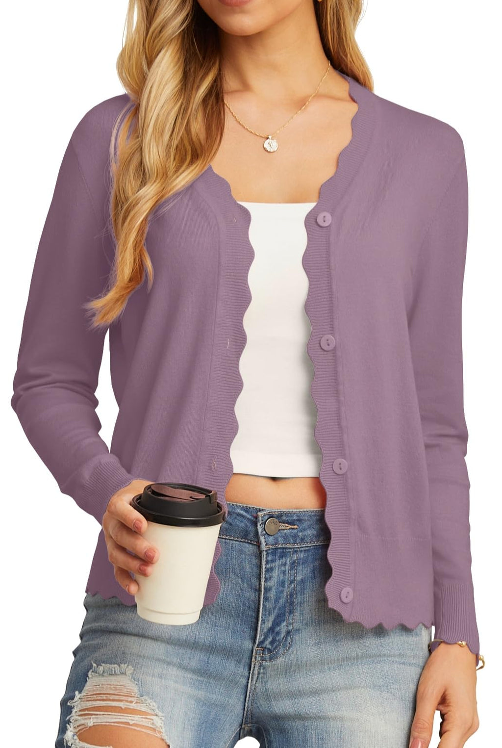 GRECERELLE Women's Long Sleeve V-Neck Button Down Cardigan Knit Shrugs Sweater