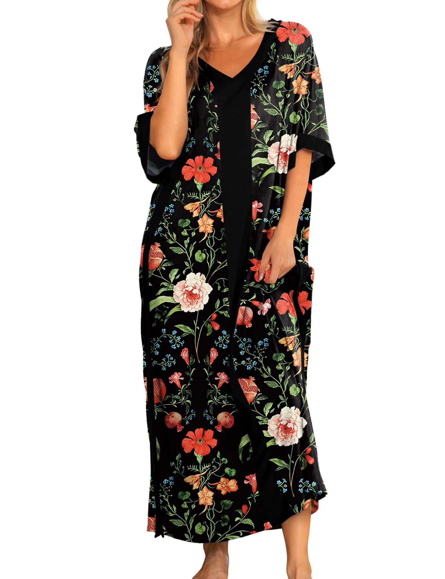 Women Nightgowns Cotton Caftan House Dress Short Sleeve Sleepwear Vacation Beach Moo Moos Dress with Pockets
