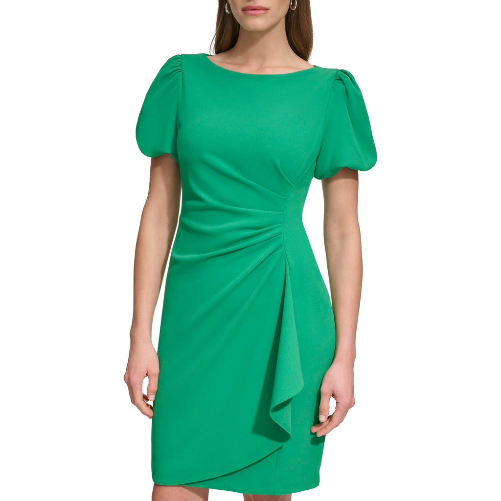 DKNY Women's Short Sleeve Boat Neck Side Ruched Dress