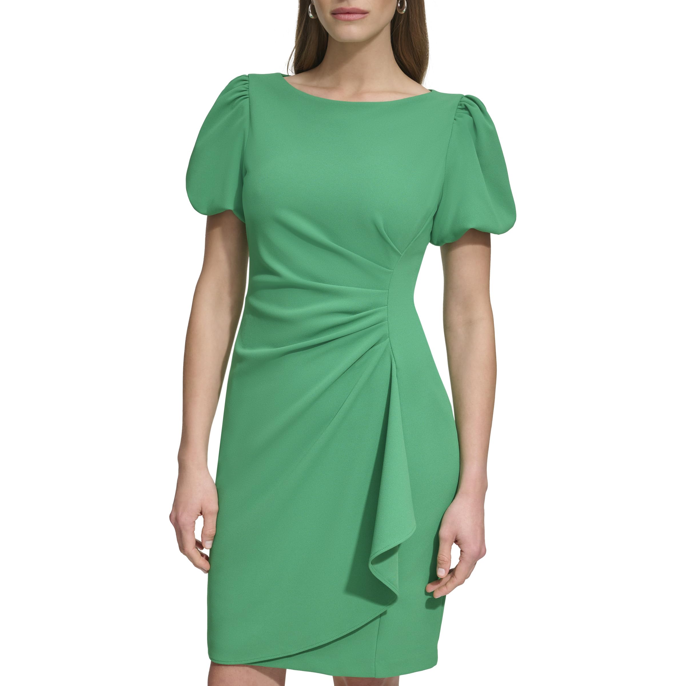 DKNY Women's Short Sleeve Boat Neck Side Ruched Dress