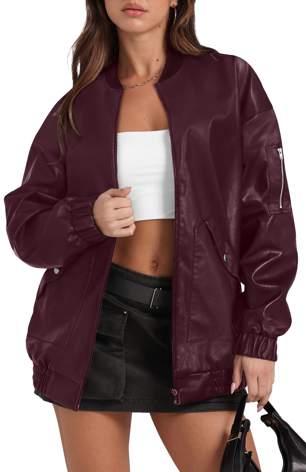Leather Jacket Women Faux Oversized Motorcycle Bomber Coats 2025 Fall Fashion Outfits Winter Clothes