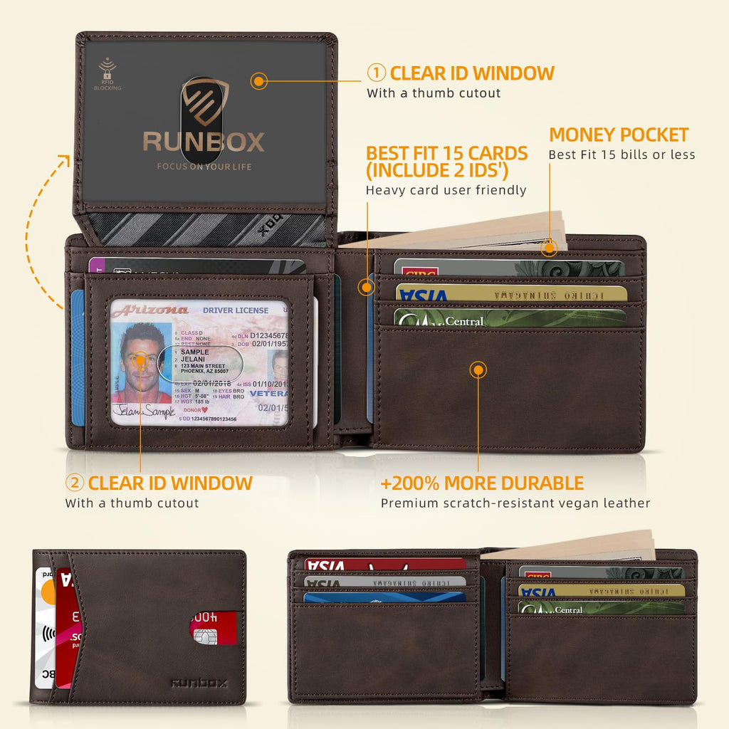 Wallet for Men -Slim Rfid Leather Mens Bifold Novelty Wallets 2 ID Window With Gift Box Men's Accessories | Slim