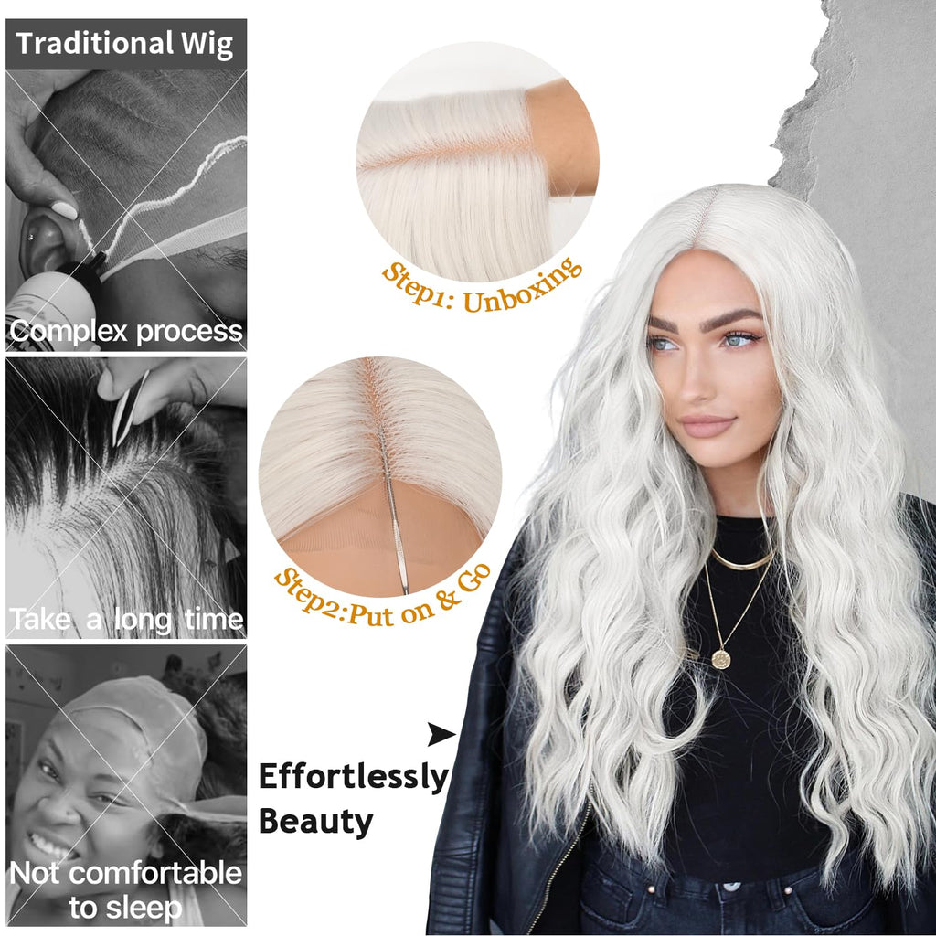 Long Brown Mixed Blonde Wavy Wig 4x1 Lace Natural Hairline Middle Part Curly Heat-Resistant Synthetic Fiber for Women & Beginners Daily Party Use 26In