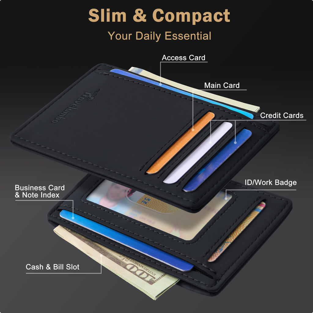 Slim Wallet Front Pocket Minimalist Leather RFID Blocking Medium Size