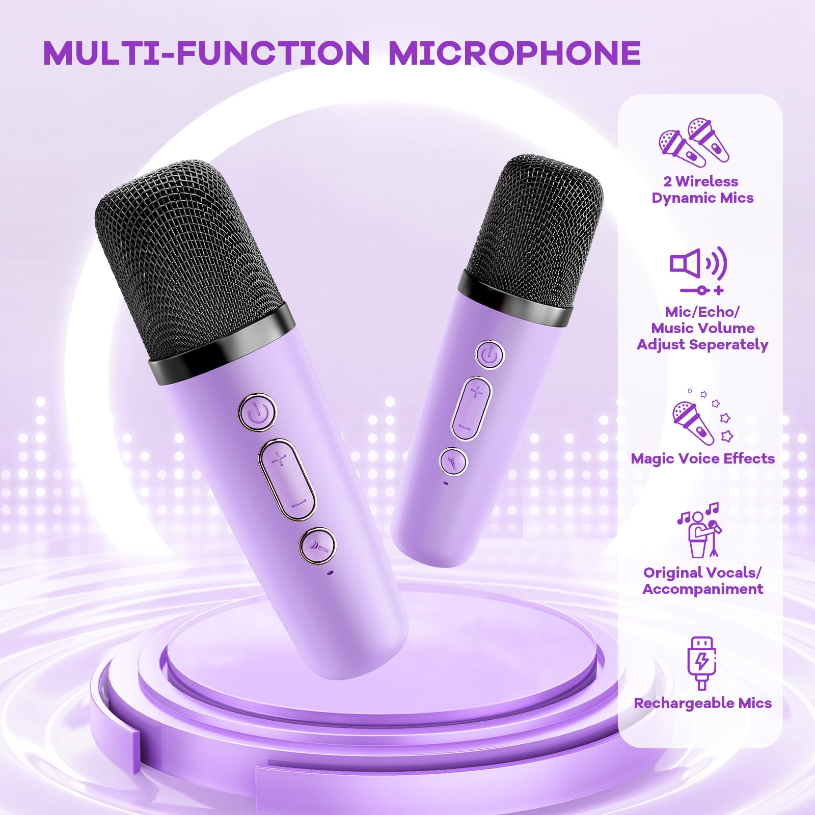 YLL Karaoke Machine for Kids, Portable Mini Speaker with 2 Wireless Microphones, TOP Kids Gifts for Girls Ages 3, 4, 5, 6, 7, 8, 9, 10+ Years Old, 4-12th Birthday Singing Present Toy Party (Purple)
