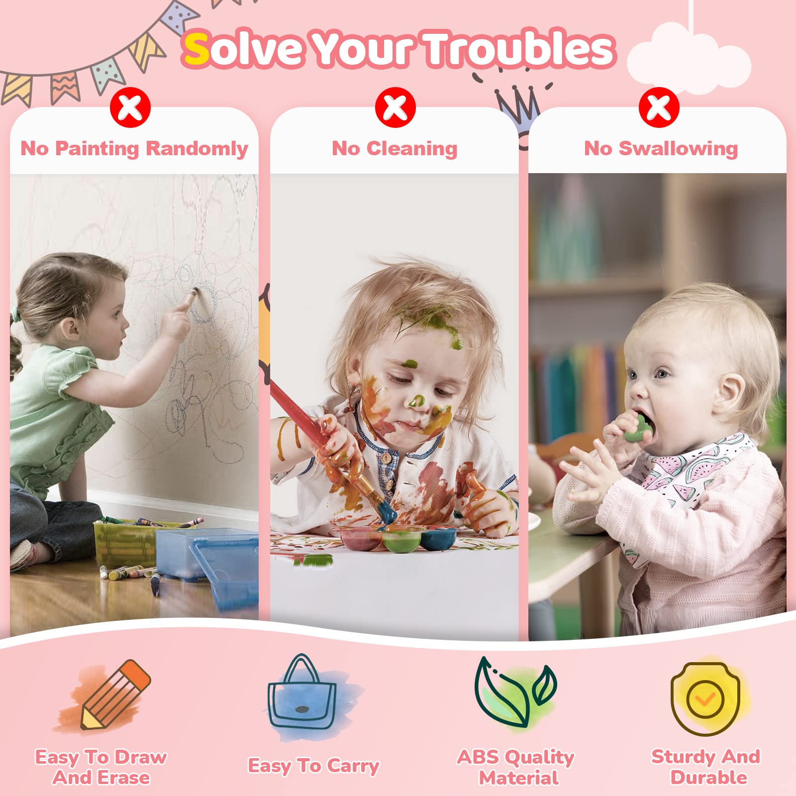 Kikidex Magnetic Drawing Board, Toddler Girl Toys for 1-2 Year Old, Doodle Board Pad Learning and Educational Toys for 1 2 3 Year Old Baby Kids Birthday Gift(Soft Pink)