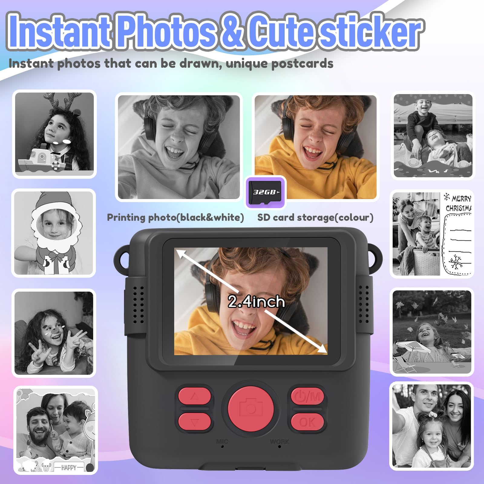 ESOXOFFORE Instant Print Camera for Kids, Christmas Birthday Gifts for Girls Boys Age 3-12,Kids Digital Cameras for Toddler, Portable Toy for 3 4 5 6 7 8 9 10 Year Old Girl with 32GB SD Card-Purple