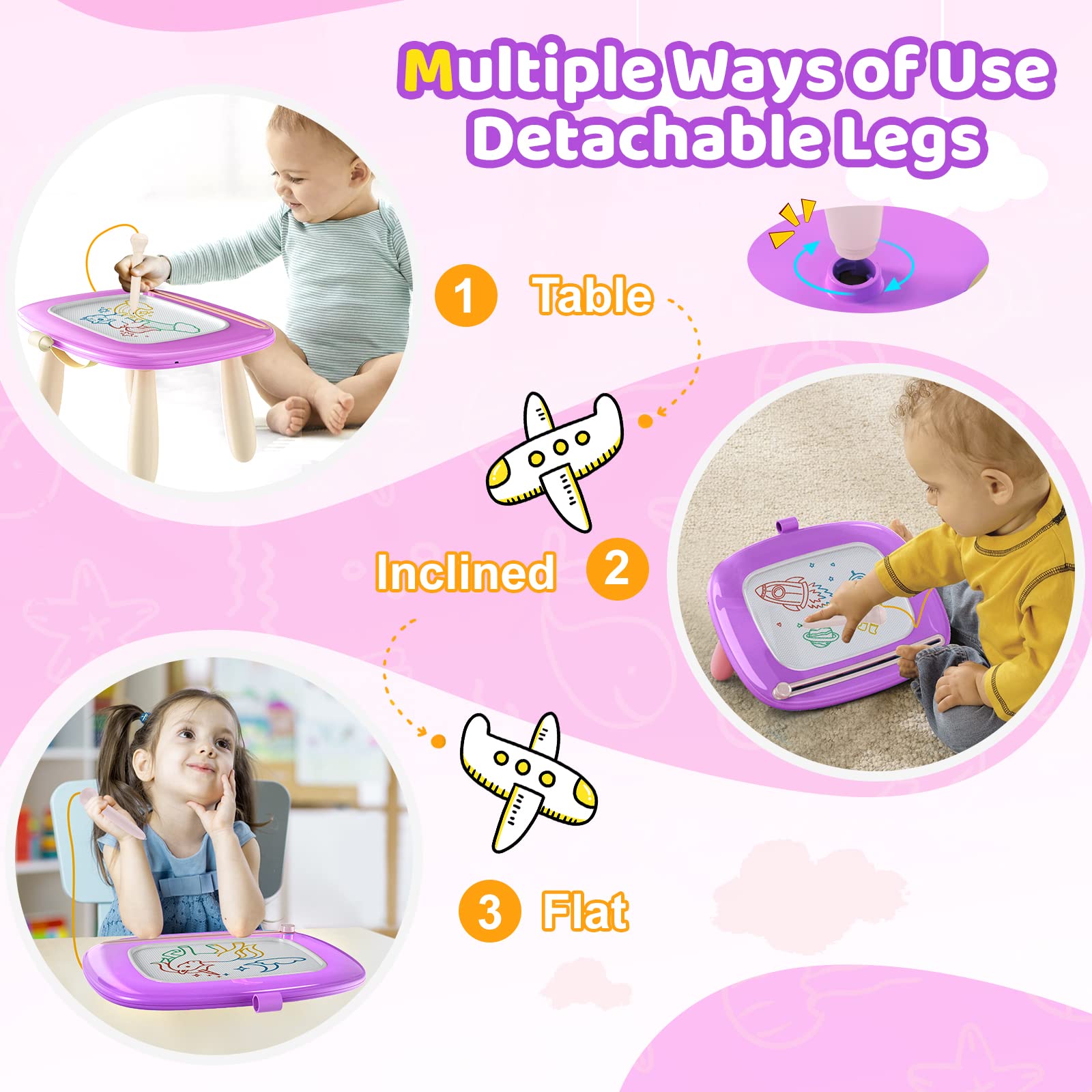 Kikidex Magnetic Drawing Board, Toddler Girl Toys for 1-2 Year Old, Doodle Board Pad Learning and Educational Toys for 1 2 3 Year Old Baby Kids Birthday Gift(Soft Pink)