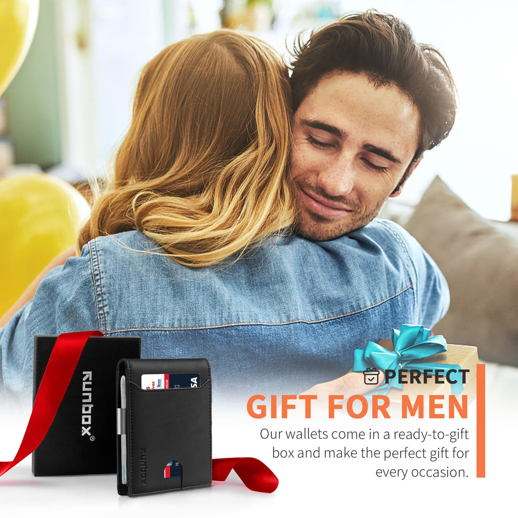 Slim Wallets for Men - Leather Money Clip Mens Wallet - RFID Blocking Front Pocket Bifold Wallet - Thin Credit Card Holder with Gift Box