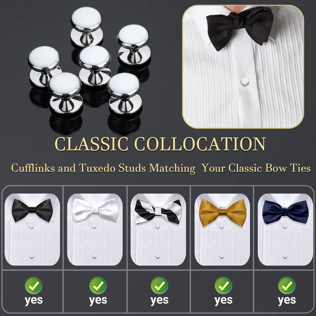 Men’s Cufflinks and Tuxedo Studs Set with Gift Box; Men’s Jewelry or Accessories Suitable for Black Suit White Shirts Vest and Red Bow tie on Wedding or Anniversary and Birthday