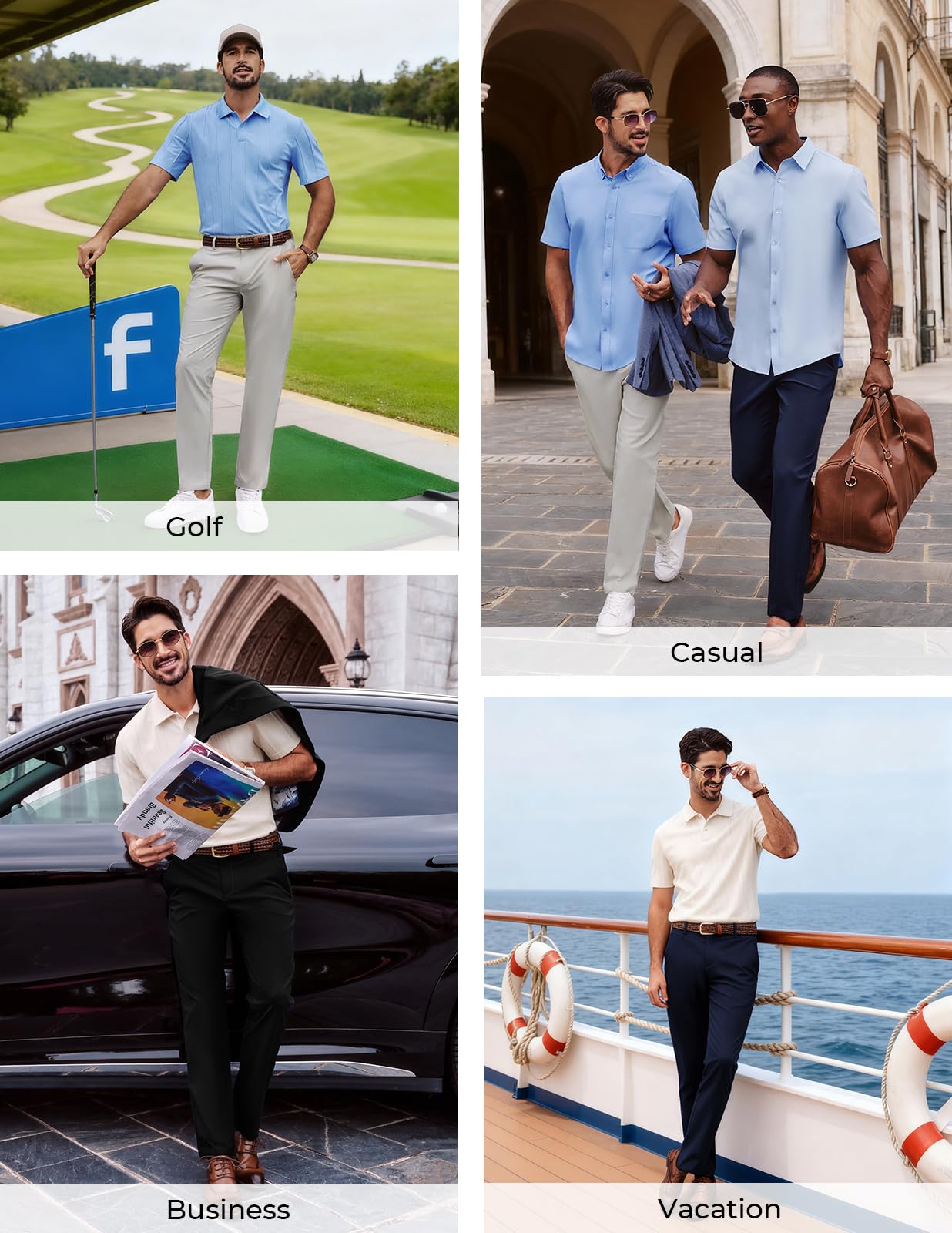 Mens Dress Pants 4-Way Stretch Tapered Trousers Extended Waist Dress Pant Casual Golf Pants