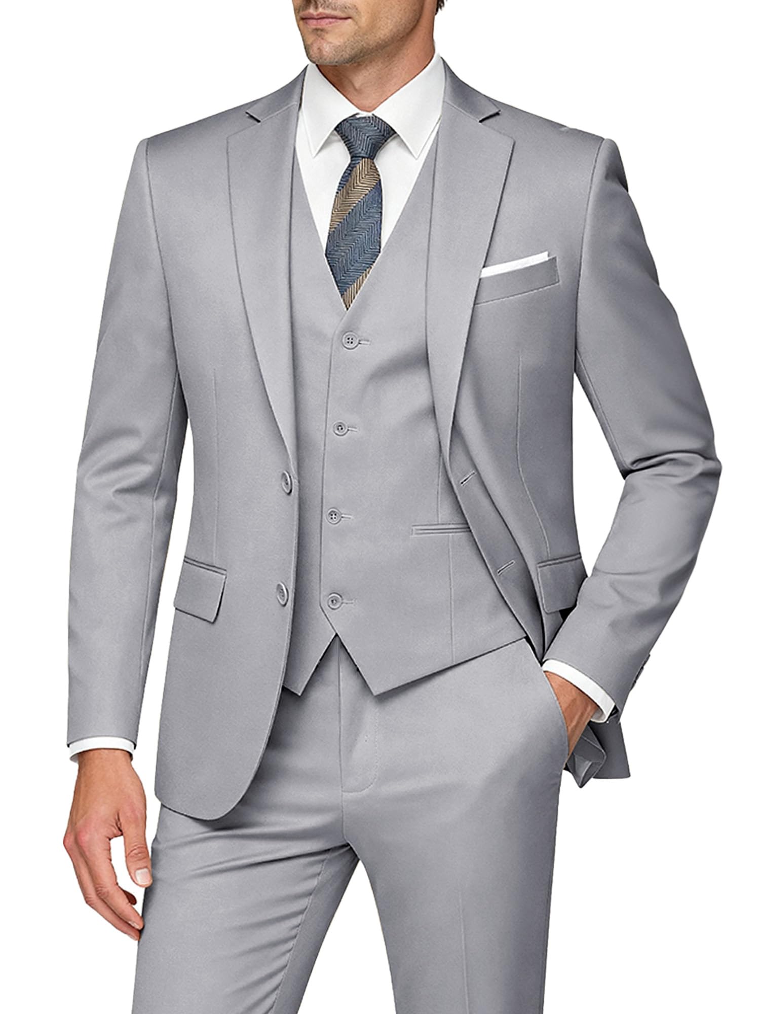 Men's Slim Fit 3 Piece Suits Two Button Blazer Vest & Pants Tuxedo Set for Business Wedding Party