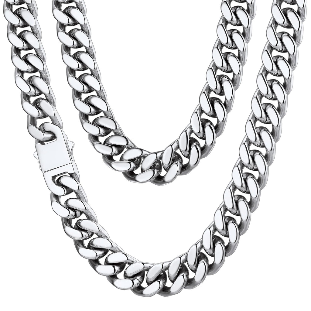 Stainless Steel Mens Cuban Link Chain, Black/ 18K Gold Plated Miami Cuban Chain Necklace, 5mm/7mm/9mm/12mm/14mm Width, No Tarnish& Durable Hip Hop Mens Jewelry, 18"-30", Send Gift Box