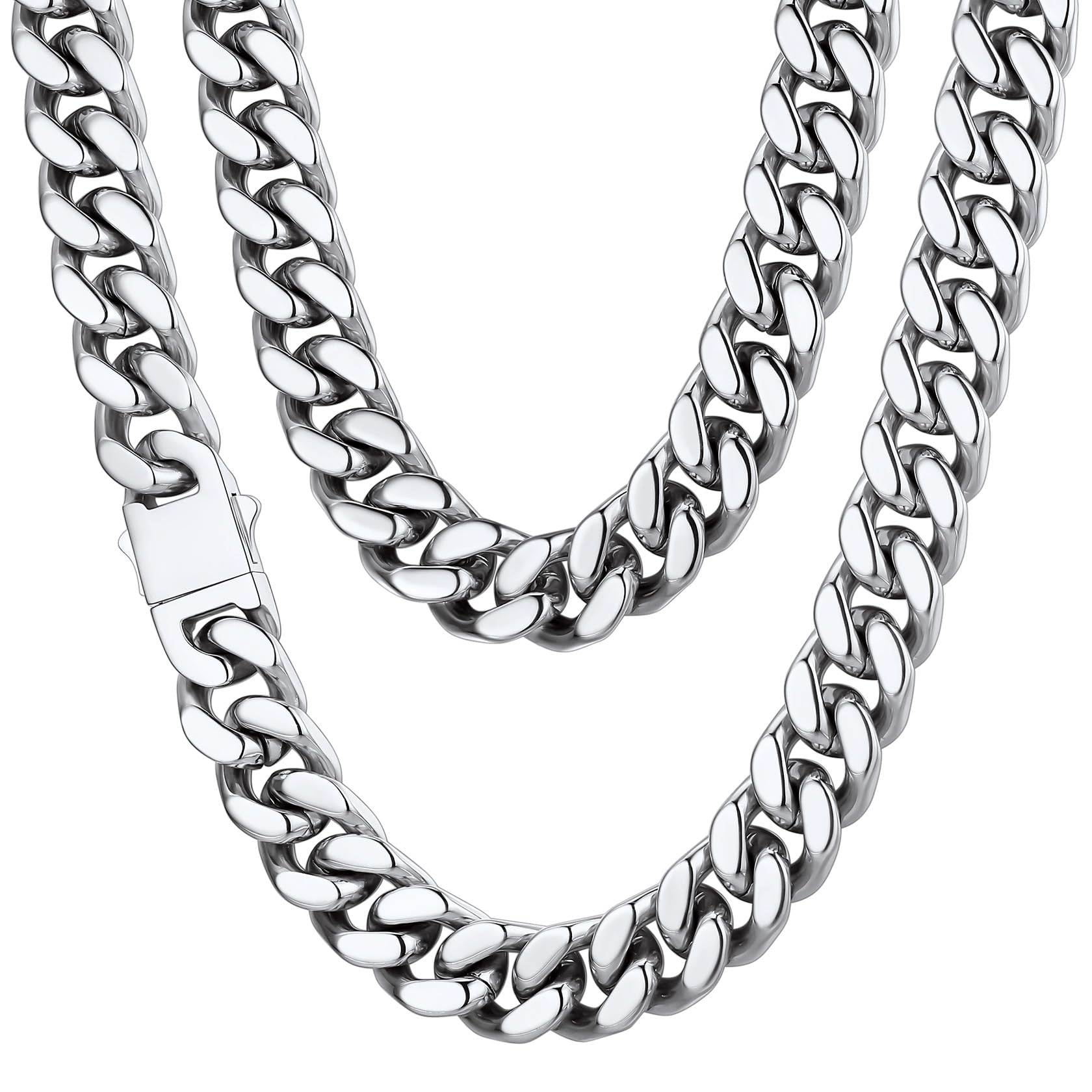 Stainless Steel Mens Cuban Link Chain, Black/ 18K Gold Plated Miami Cuban Chain Necklace, 5mm/7mm/9mm/12mm/14mm Width, No Tarnish& Durable Hip Hop Mens Jewelry, 18"-30", Send Gift Box