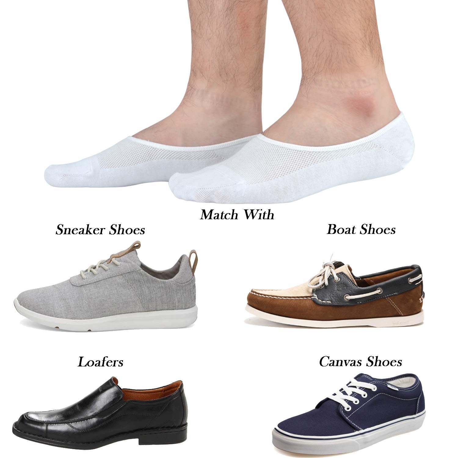 Genuine Mens No Show Socks, Loafer Sneakers Low Cut Cotton Socks With Non Slip Grips
