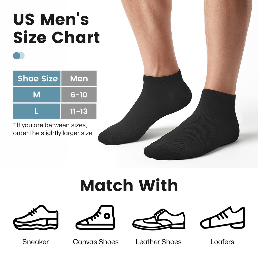 No Show Socks Men, Low Cut Ankle Short Casual Cotton Socks with Non Slip Grips 6-10/11-13