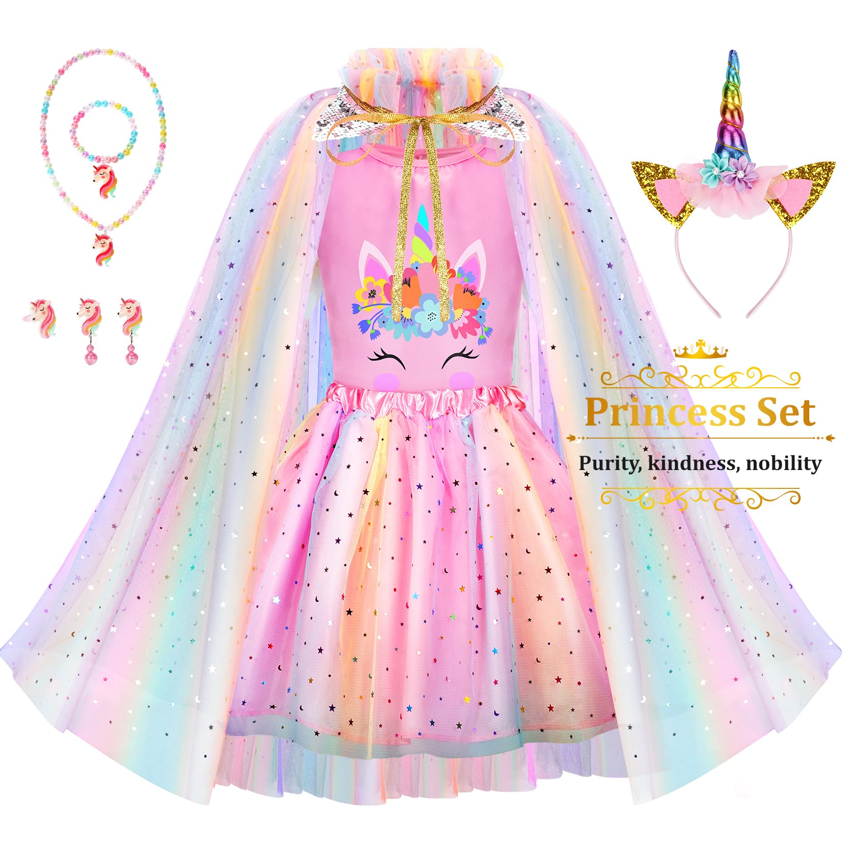 LIMIROLER Princess Dress Up Clothes for Little Girl Role Play Costume Gift Set Princess Dress Up Toys for Toddler Girls