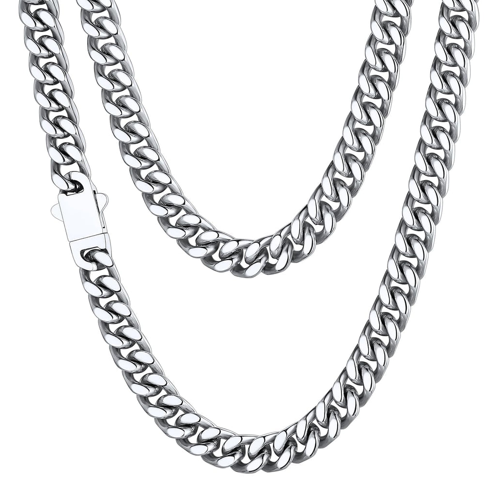 Stainless Steel Mens Cuban Link Chain, Black/ 18K Gold Plated Miami Cuban Chain Necklace, 5mm/7mm/9mm/12mm/14mm Width, No Tarnish& Durable Hip Hop Mens Jewelry, 18"-30", Send Gift Box