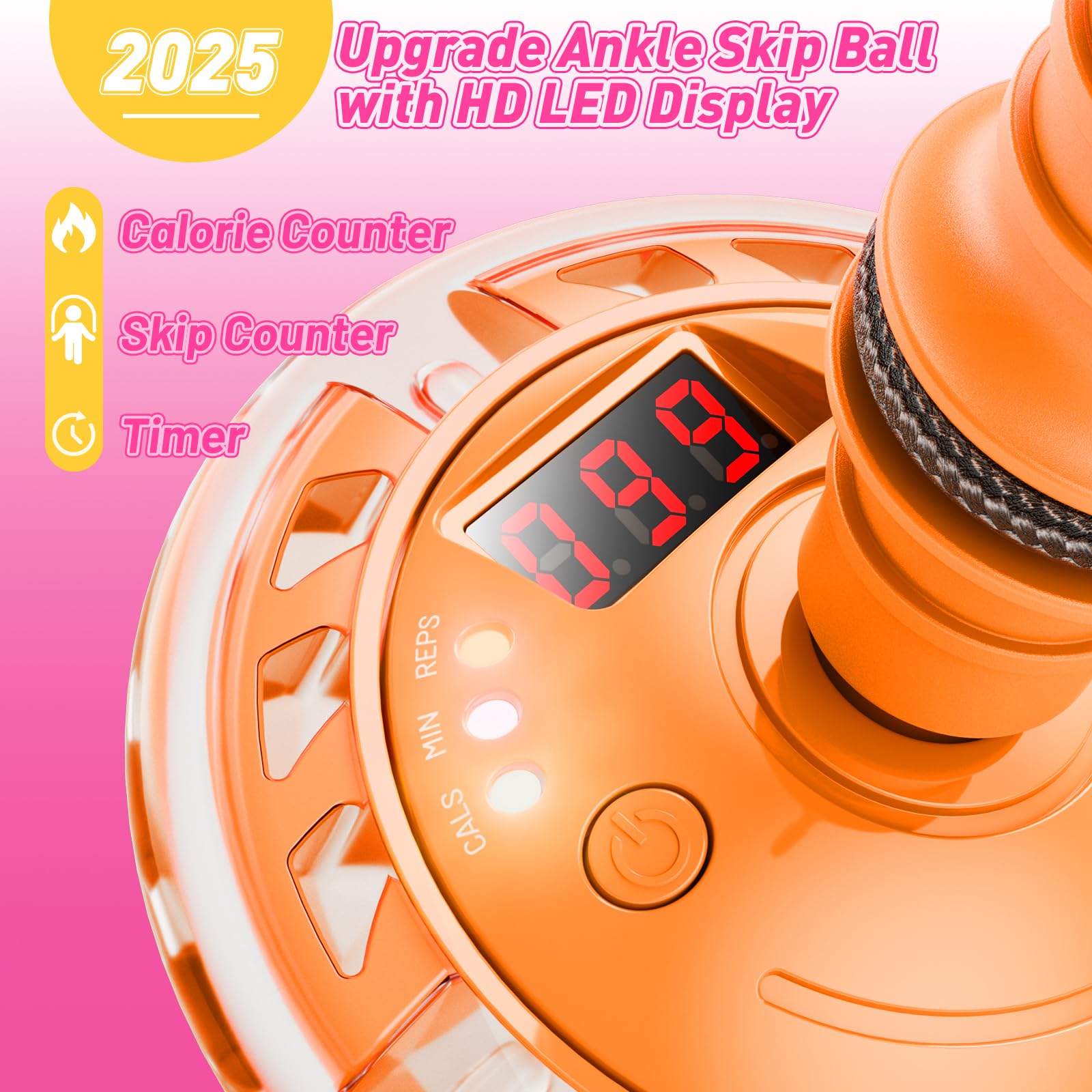 Flooyes Skip Ball for Kids, Ankle Skip Ball Toy with Counter, Timer and Cal Calculator, Girl Birthday Gifts for Age 6 7 8 9 10+, Rechargeable Colorful Flash Wheel Skip Ball for Girls Women