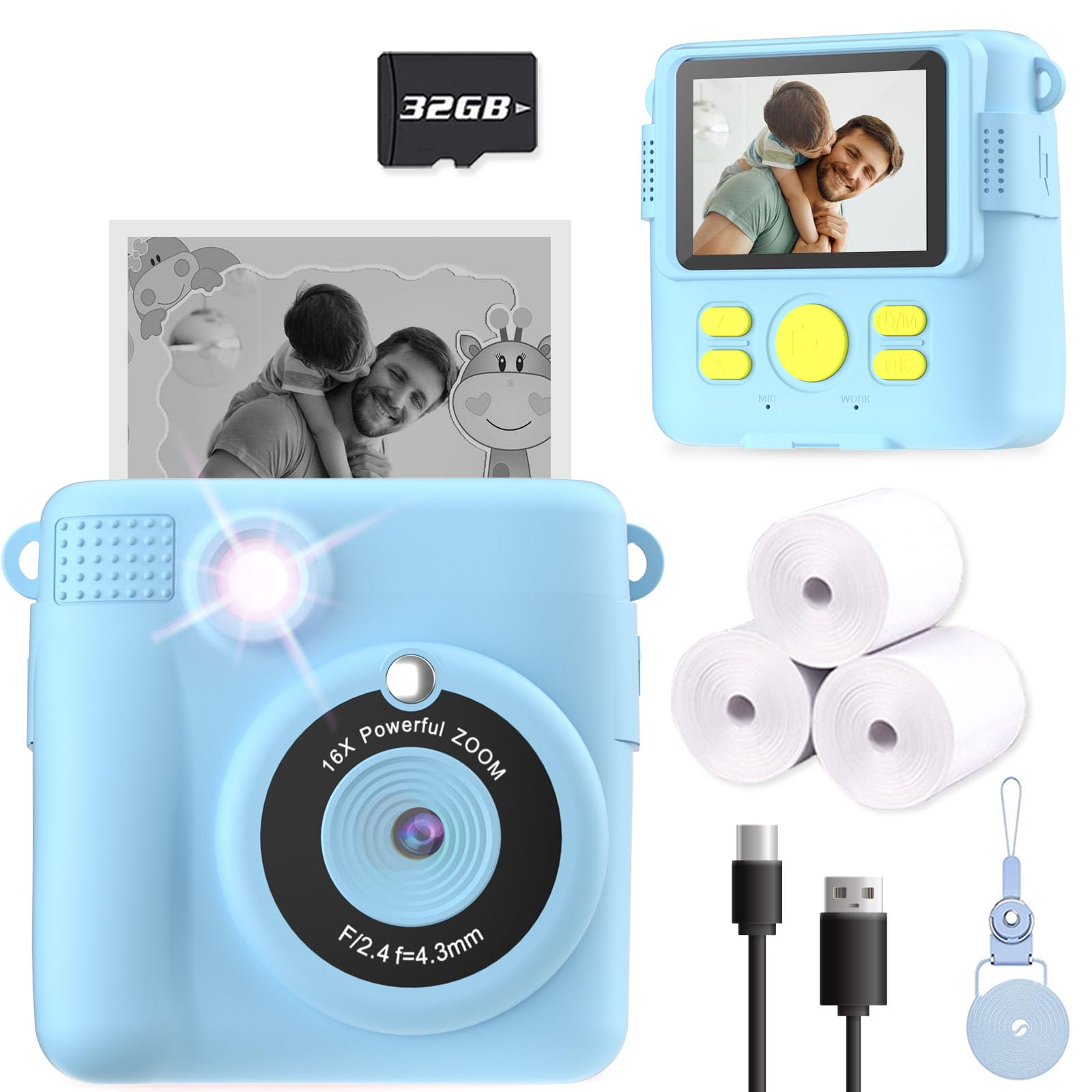 ESOXOFFORE Instant Print Camera for Kids, Christmas Birthday Gifts for Girls Boys Age 3-12,Kids Digital Cameras for Toddler, Portable Toy for 3 4 5 6 7 8 9 10 Year Old Girl with 32GB SD Card-Purple