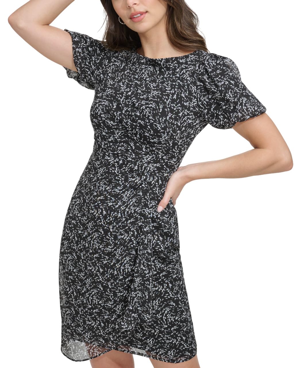DKNY Women's Short Sleeve Boat Neck Side Ruched Dress