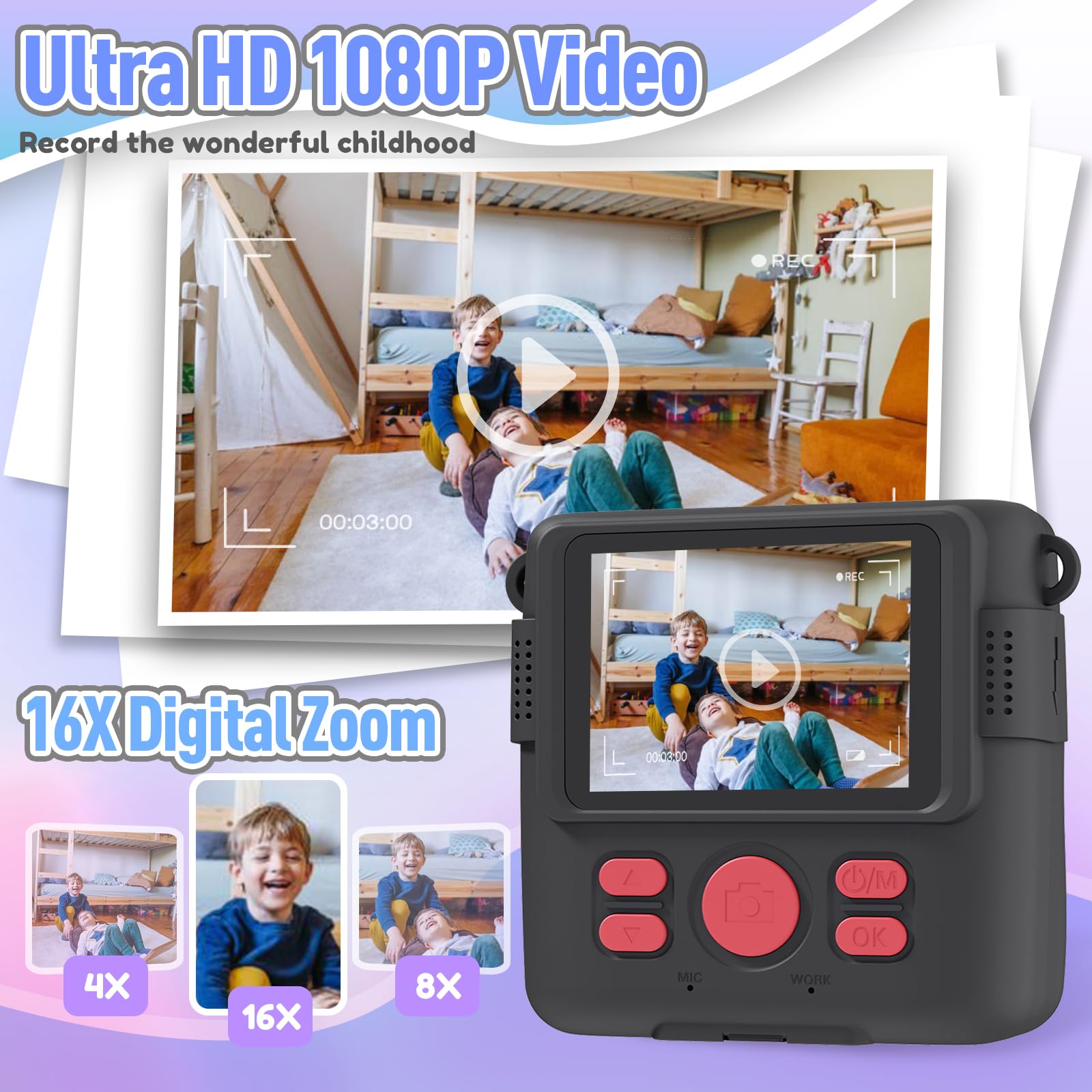 ESOXOFFORE Instant Print Camera for Kids, Christmas Birthday Gifts for Girls Boys Age 3-12,Kids Digital Cameras for Toddler, Portable Toy for 3 4 5 6 7 8 9 10 Year Old Girl with 32GB SD Card-Purple
