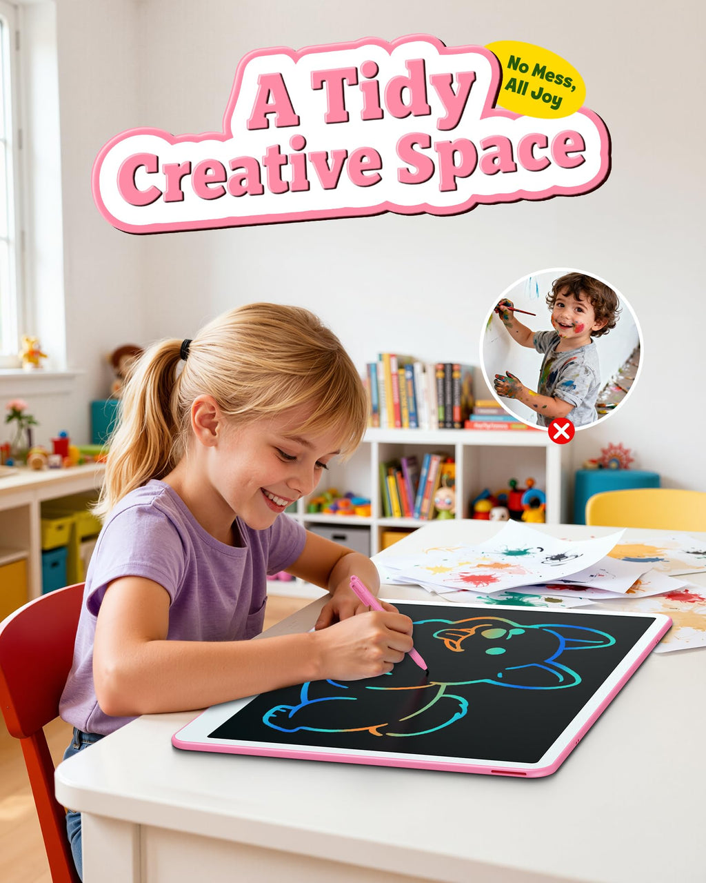 Bravokids 10 Inch LCD Writing Tablet for 3-8 Year Olds - Electronic Drawing Pad and Doodle Board as Educational Birthday Gifts for Girls and Boys (Pink)