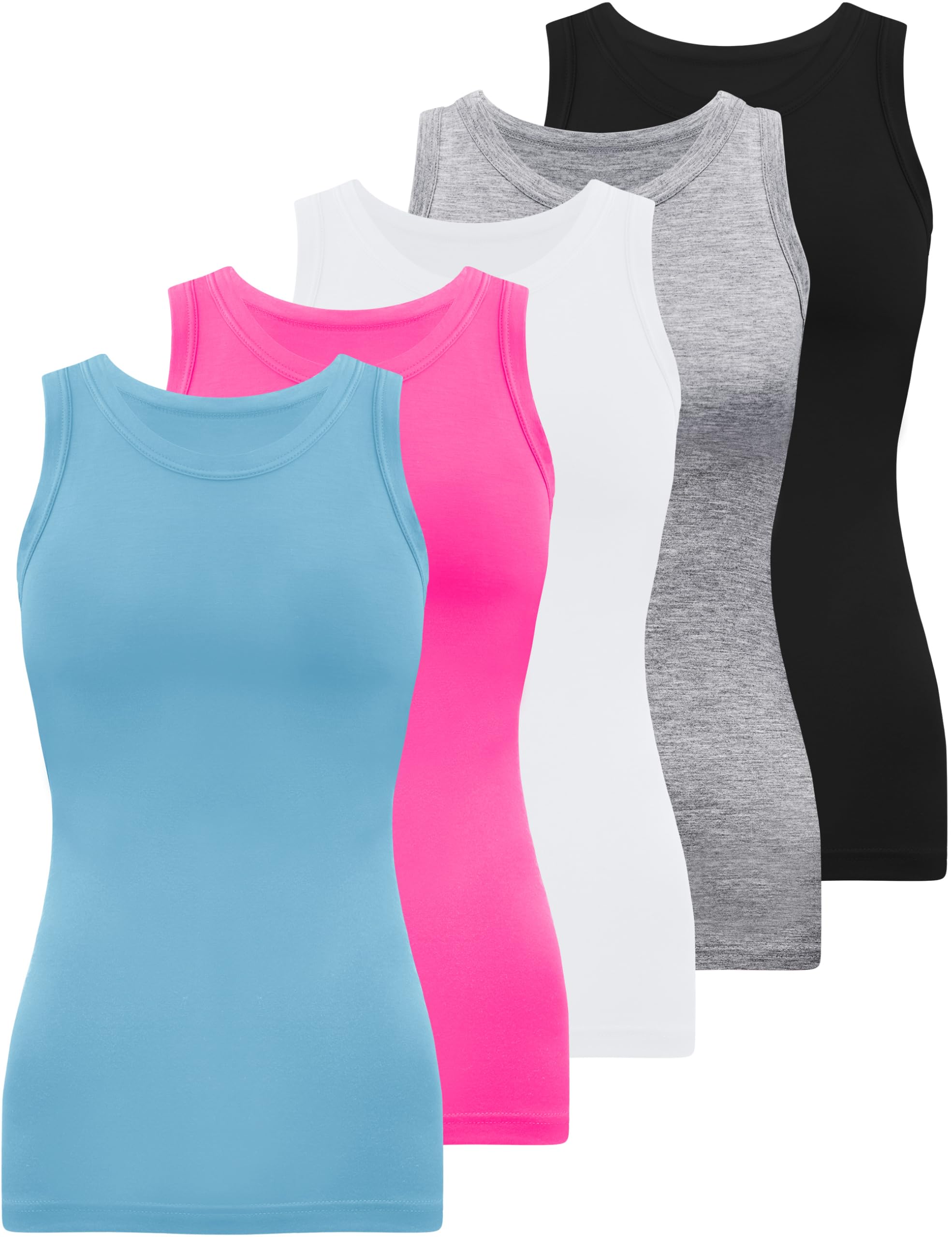 5 Pack Womens Crewneck Tank Tops High Neck Tank Tops Sleeveless Slim Fit Basic Tanks Top Ladies Undershirts