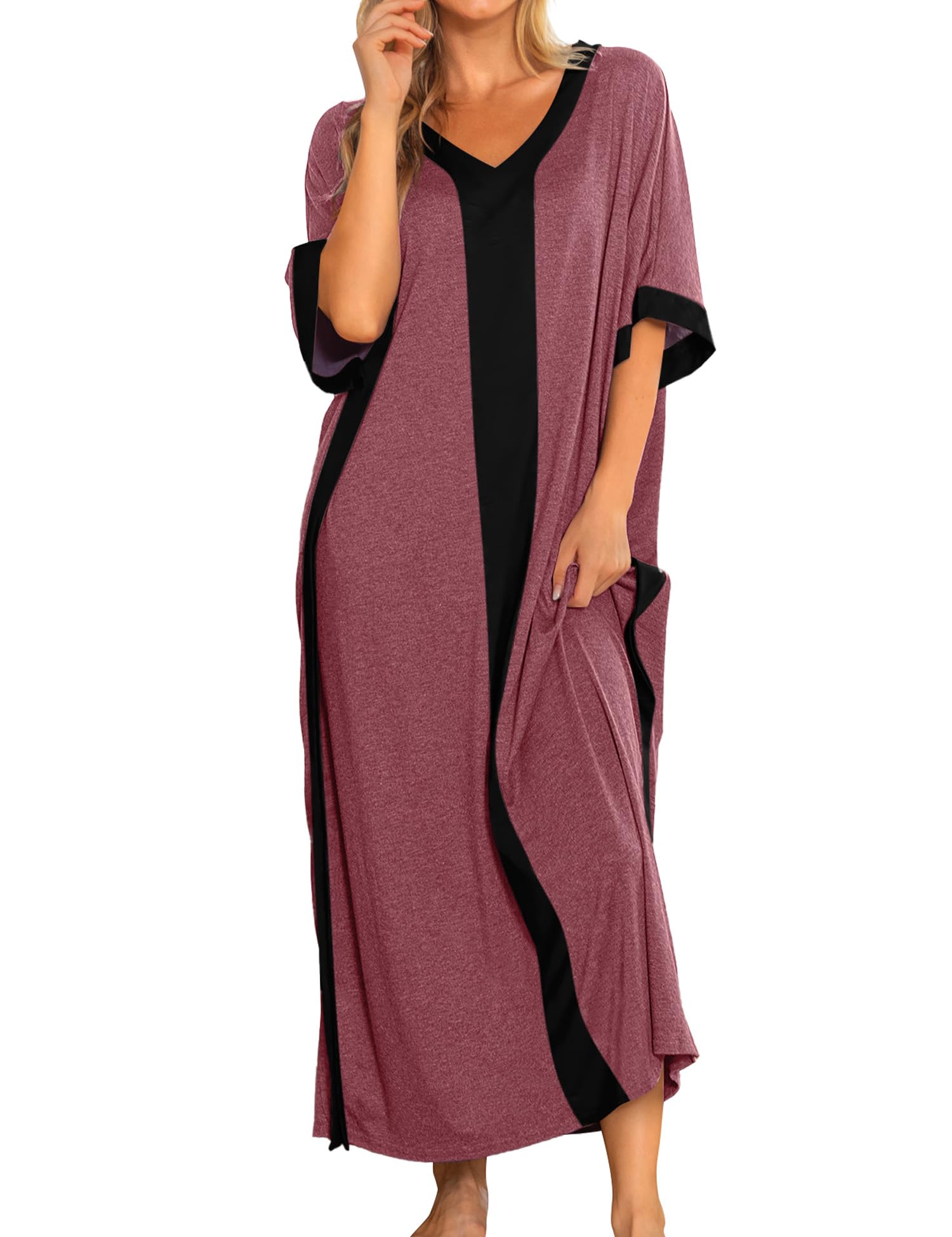 Women Nightgowns Cotton Caftan House Dress Short Sleeve Sleepwear Vacation Beach Moo Moos Dress with Pockets
