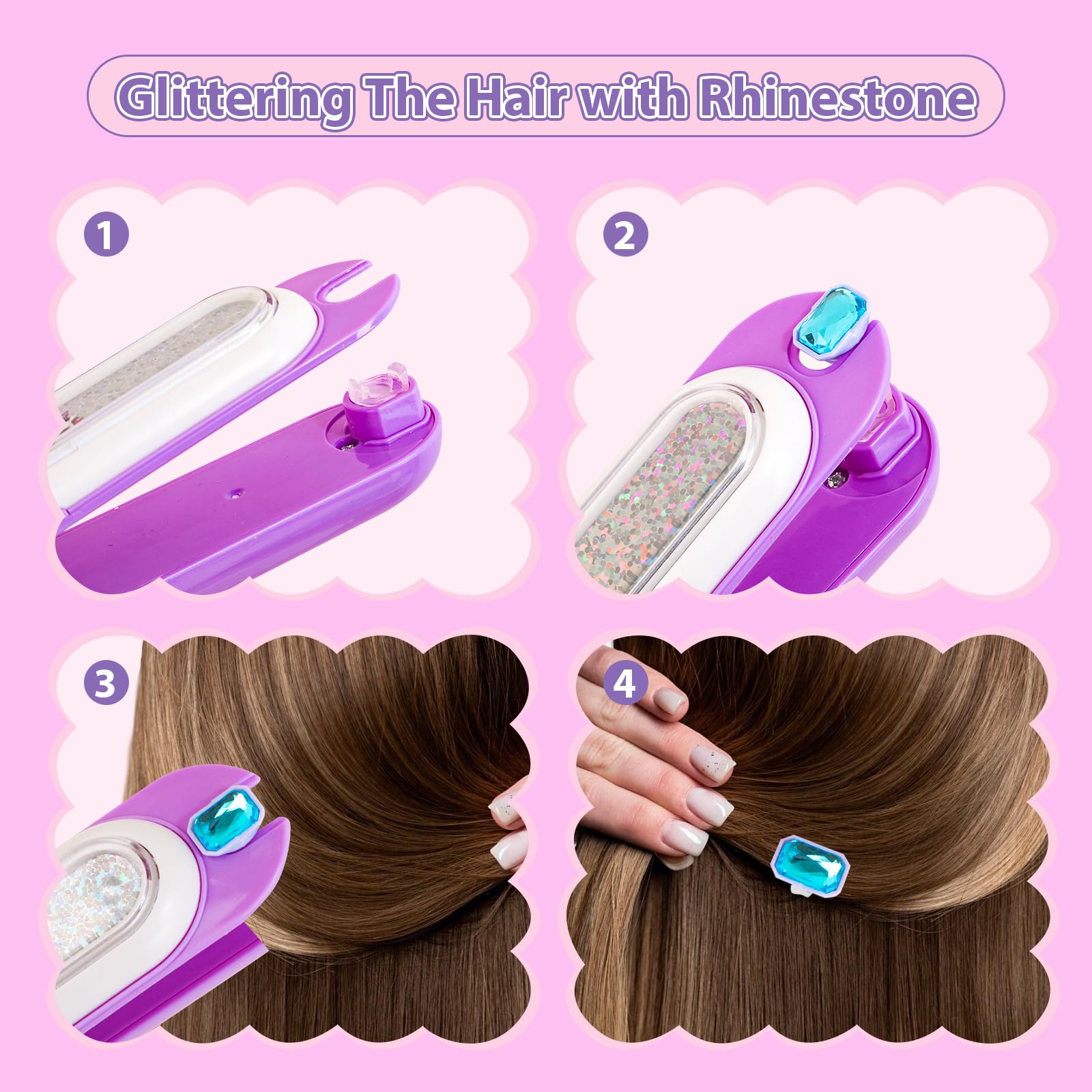 kidzkube Hair Gem Stamper Kit, Bling Hair Jewels for Girls Toys, Hair Styling Tool with Reusable Shining Diamonds, Birthday Gifts Toys for Girls Ages 3 4 5 6 8-12