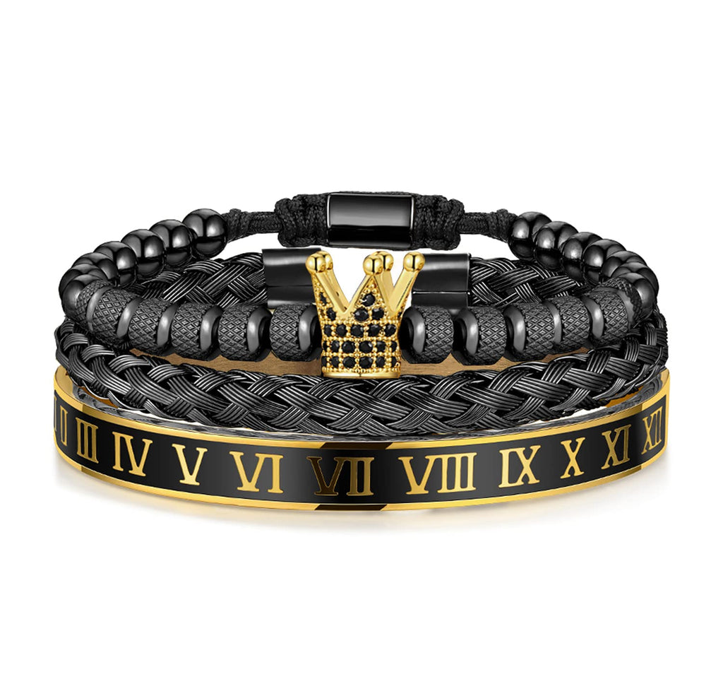 3PCS Stainless Steel Bracelets for Men Gold Roman Numeral Bangle Bracelet Twisted Cable Bracelet Adjustable Cuff Bracelet Mens Luxury Jewelry Bracelets Gifts