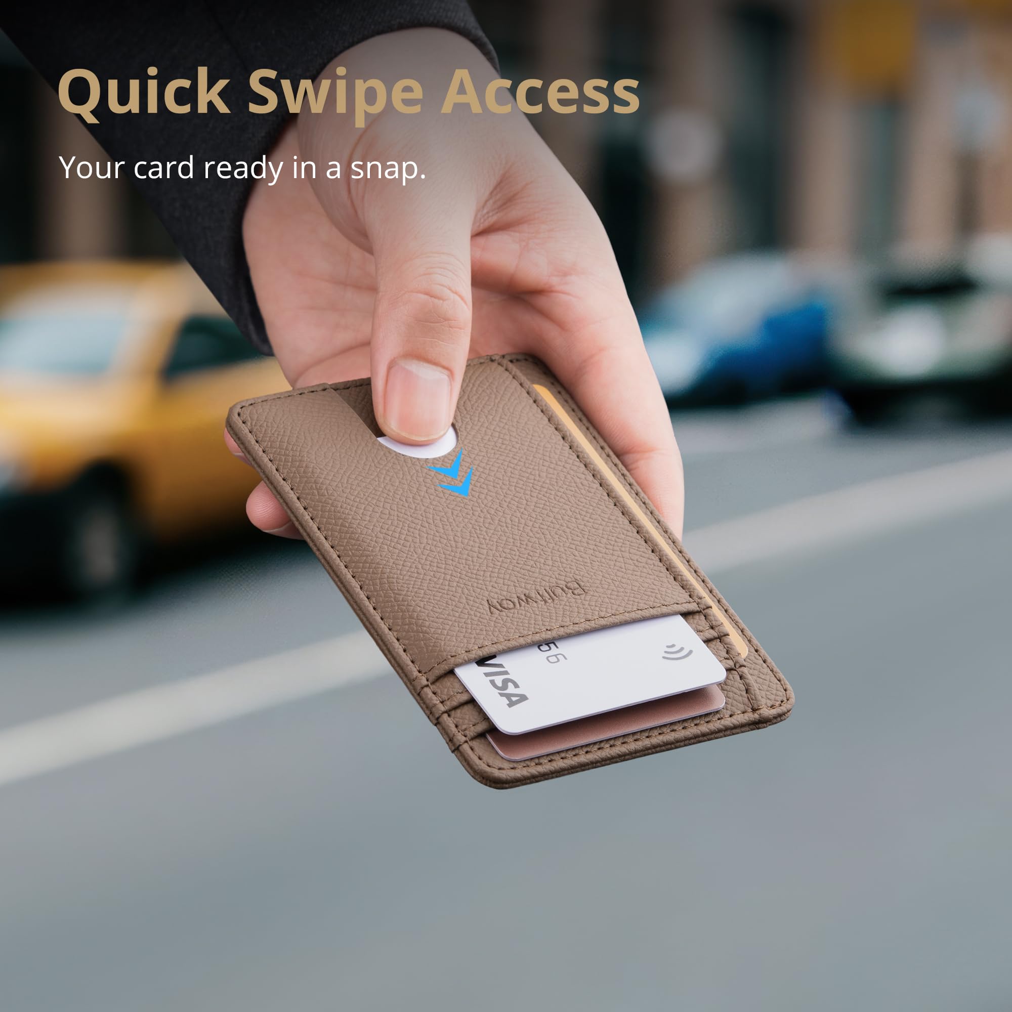 Slim Minimalist Front Pocket RFID Blocking Leather Wallets for Men and Women - Carbon Fiber Black