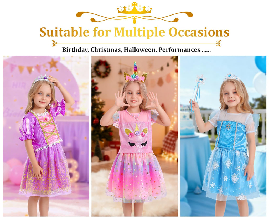 LIMIROLER Princess Dress Up Clothes for Little Girl Role Play Costume Gift Set Princess Dress Up Toys for Toddler Girls
