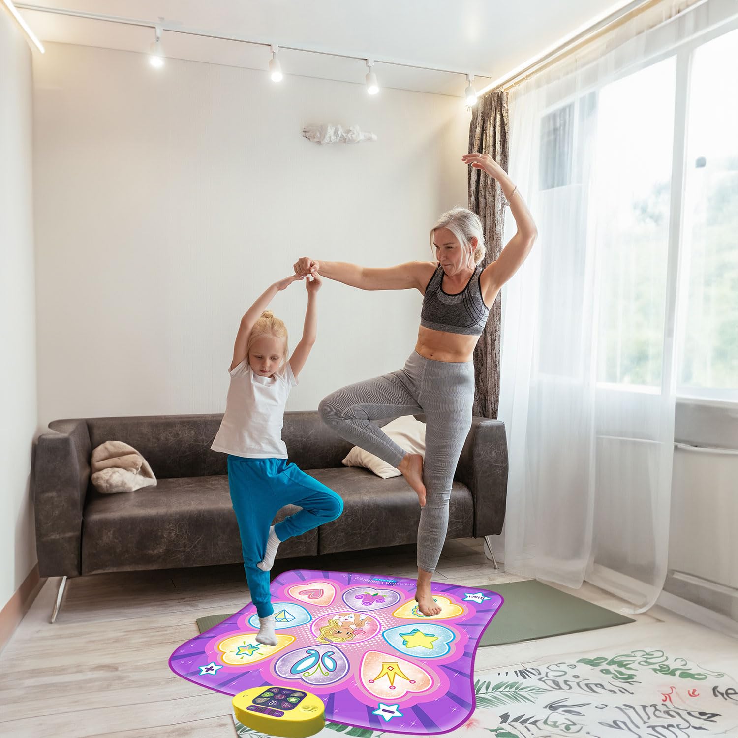 SUNLIN Dance Mat - Rhythm Step Play Mat - Dance Game Toy Pad with LED Lights, Gift for Kids Girls 3-12, Adjustable Volume, Built-in Music, 3 Challenge Levels